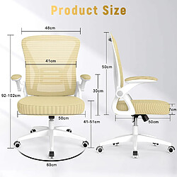 Chaises de bureau pour le bureau à domicile - avec accoudoirs rabattables à 90 ° et support lombaire - Chaises de bureau ergonomiques Rattantree pour la maison - Réglable en hauteur - Mobilier de bureau à domicile JAUNE CLAIR