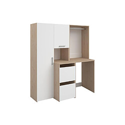 Avis Vente-Unique Meuble pour machine à laver avec penderie, placard et colonne de rangement - Naturel clair et blanc - L157 x H184 cm - ERKANO