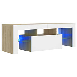 vidaXL Meuble TV avec lumières LED blanc et chêne sonoma 120x35x40 cm