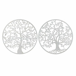 Décoration murale DKD Home Decor Blanc Métal Arbre (2 pcs) (99 x 1 x 99 cm)