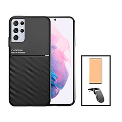 PHONECARE Kit Coque Magnetic Lux + Verre Trempé CeramicGlass Full Cover + Support Magnétique L Safe Driving pour Samsung Galaxy S22 5G Ultra 5G - Noir