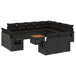 Maison Chic Salon de jardin avec coussins 13 pcs | Ensemble de Table et chaises | Mobilier d'Extérieur noir résine tressée -GKD85832