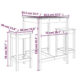 vidaXL Ensemble de bar de jardin 3 pcs blanc bois de pin massif pas cher