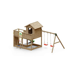 Aire de jeux en bois Galaxy L avec toboggan et maison de chez Fungoo