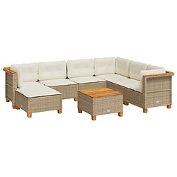 vidaXL Salon de jardin avec coussins 8 pcs beige résine tressée