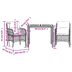 vidaXL Ensemble de bistro 3 pcs avec coussins gris résine tressée pas cher