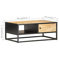 vidaXL Table basse à porte sculptée 90x55x36 cm Bois de manguier brut pas cher