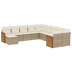 vidaXL Salon de jardin 11 pcs avec coussins beige résine tressée