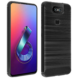 Avizar Coque Asus ZenFone 6 Silicone Gel Finition Carbone Effet Métal Brossé noir