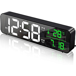 Universal Réveil numérique, réveil matinal, horloge murale à LED, miroir numérique grand écran, rendez-vous et température, horloge USB, noir