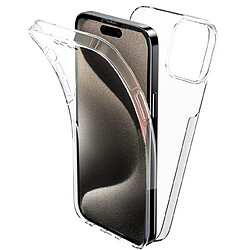 Htdmobiles Coque pour Apple iPhone 15 Pro Max - housse etui silicone gel fine 360 integrale (avant et arriere) + film ecran - TRANSPARENT