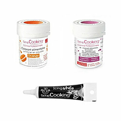 Scrapcooking 2 colorants alimentaires orange-pourpre + Stylo glaçage noir