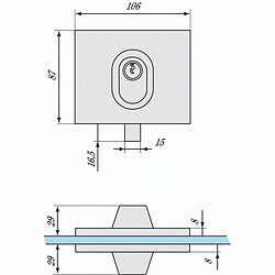 Assa Abloy Serrures basses de miroiterie à cylindre 1358 finition chromé brillant