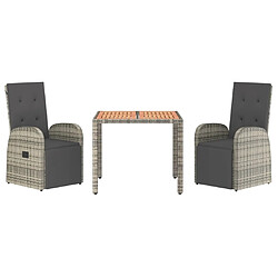 Avis Salle à manger de jardin 3 pcs,Table et chaise à dîner avec coussins Gris -MN94715