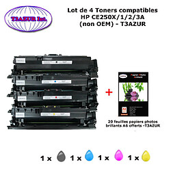 4 Toners génériques HP CE250X, CE251A , CE252A ,CE253A , HP 504A +20f papiers photos A6 -T3AZUR