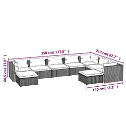 vidaXL Salon de jardin 9 pcs avec coussins Résine tressée Marron pas cher