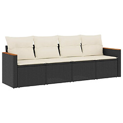 vidaXL Salon de jardin 4 pcs avec coussins noir résine tressée