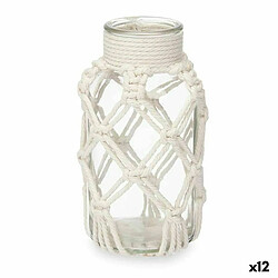 Gift Decor Vase Blanc Tissu verre 9 x 17 x 9 cm (12 Unités) Macramé 