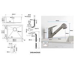 Acheter Auralum MAX Évier Noir 1 Bac 50x43x18,5CM,Acier Inoxydable,avec Distrubuteur Savon+Robinet Cuisine avec Douchette Extractible 2 Jets,EauFroide/Chaude,Gris