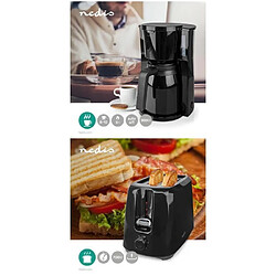 NEDIS Pack Déjeuner Cafetière Thermo Isotherm Noire 8 Tasses 900W + Grille pain Noir 700W 2 emplacements