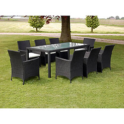 Maison Chic Mobilier à dîner 9 pcs de jardin avec coussins - Ensemble table et chaises d'extérieur - Salon/Mobilier de jardin classique Résine tressée Noir -MN77766