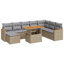 vidaXL Salon de jardin avec coussins 9 pcs beige résine tressée acacia