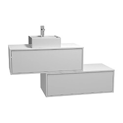 Avis Vente-Unique Meuble de salle de bain suspendu blanc avec simple vasque carrée et deux tiroirs - 94 cm - TEANA II