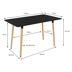 ML DESIGN MODERN LIVING Table de salle à manger noir satiné en MDF/hêtre 120x70 cm structure en acier pas cher