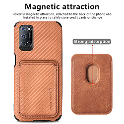 Coque en TPU + PU texture en fibre de carbone, absorption magnétique avec porte-carte, marron pour votre Oppo A52/A72/A92