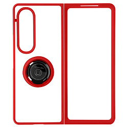 Avizar Coque pour Galaxy Z Fold 4 Bi-matière Bague Métallique Support Vidéo Rouge