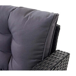 Decoshop26 Ensemble complet de salon de jardin terrasse balcon véranda en polyrotin noir coussin gris foncé avec banc 04_0003045