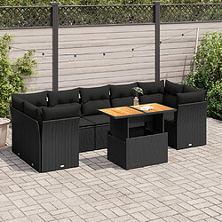 vidaXL Salon de jardin 8 pcs avec coussins noir résine tressée