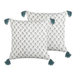 Beliani Lot de 2 coussins CORNUS Coton 45 x 45 cm Floral Impression en bloc Bleu