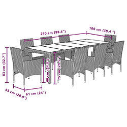 vidaXL Ensemble à manger de jardin et coussins 9pcs marron rotin verre pas cher