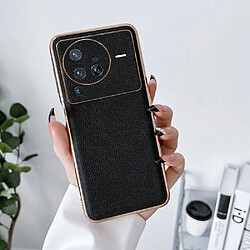 Coque en TPU + cuir véritable électroplaqué pour votre Vivo X80 Pro 5G - noir