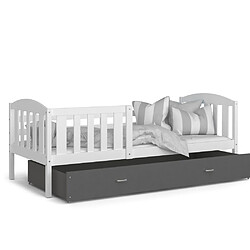 Kids Literie Lit Enfant Teo 90x190 Blanc - gris Livré avec sommiers, tiroir et matelas en mousse de 7cm