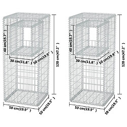 vidaXL Jardinière/Poteau de panier gabion 2 pcs Acier 50x50x120 cm pas cher