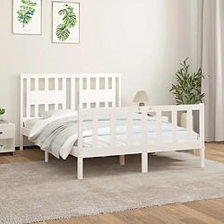 Maison Chic Lit adulte - Cadre Structure de lit avec tête de lit Contemporain blanc bois pin massif 140x200 cm -MN53184