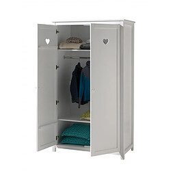 Mes Ensemble lit 90x200 cm, chevet, armoire 2 portes et bureau blanc - AMORENA pas cher