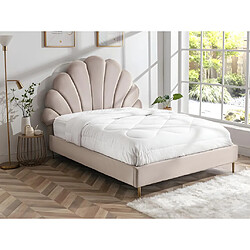 Vente-Unique Lit coquillage 160 x 200 cm - Velours - Beige + Matelas - LIVAYA