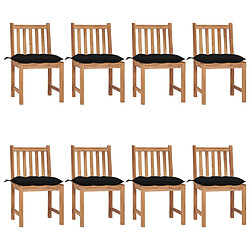 vidaXL Chaises de jardin lot de 8 avec coussins Bois de teck massif 