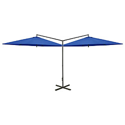 vidaXL Parasol de jardin double avec mât en acier bleu azuré 600 cm