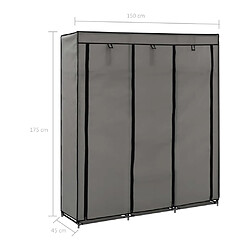 vidaXL Armoire avec compartiments et barres Gris 150x45x175 cm Tissu pas cher