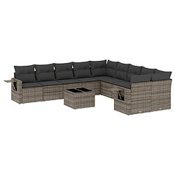 Maison Chic Salon de jardin 11 pcs avec coussins | Ensemble de Table et chaises | Mobilier d'Extérieur gris résine tressée -GKD85337