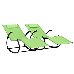 Maison Chic Lot de 2 Chaises longues à bascule | Bain de soleil Relax | Transat Vert Acier et textilène -GKD11148