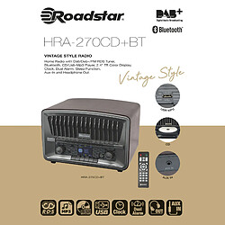 Radio CD Portable Vintage DAB+/FM Lecteur CD-MP3 Bluetooth, USB Télécommande, , Bois, Roadstar, HRA-270CD-MP3CD+BT