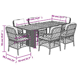 vidaXL Ensemble à manger de jardin coussins 7pcs Noir Résine tressée pas cher