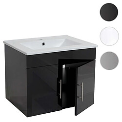 Mendler Lavabo + meuble sous évier HWC-D16, meuble sous vasque, poli miroir 60cm ~ noir