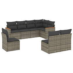 Maison Chic Salon de jardin 8 pcs avec coussins | Ensemble de Table et chaises | Mobilier d'Extérieur gris résine tressée -GKD91220