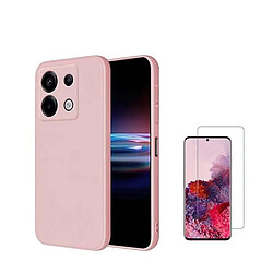 NIS Kit Verre Trempé Clearglass + Couverture Silicone Liquide Xiaomi Redmi Note 13 Pro 4G - Rose